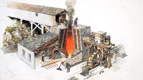 Cut-away of a 19th century blast furnace, by artist Richard Schlecht.