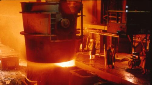 Pouring steel at the Sparrows Point Bethlehem Steel plant, circa 1970.