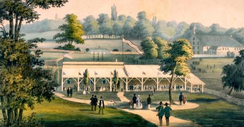 Rifle range at the East Baltimore Schuetzenhof, lithograph by Hunckel & Sons, 1858.