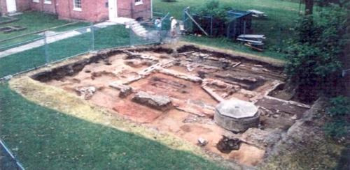Exposed foundations of Mount Clare’s Orangery, circa 1989.
