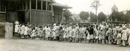 Children wait their turn at the “Whites Only” public baths in Patterson Park in August 1916.