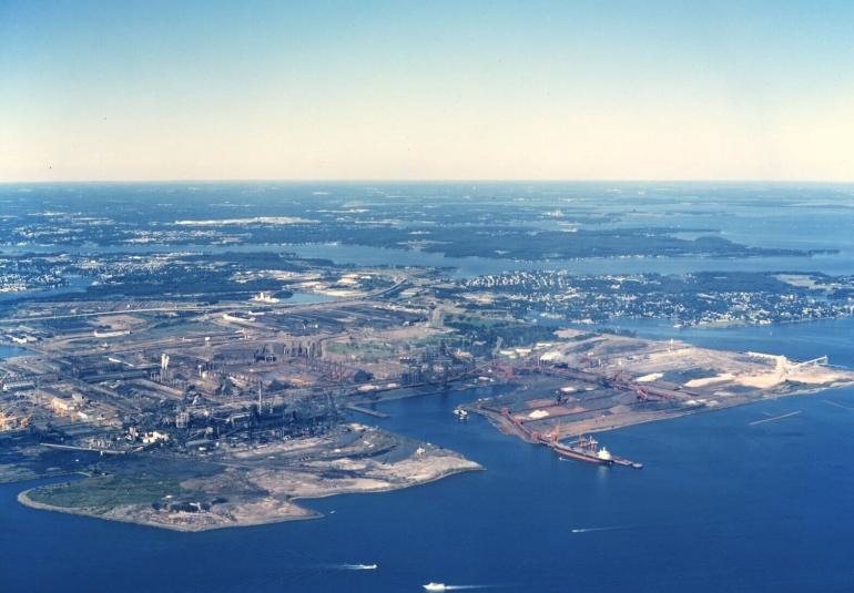 Aerial view of the Sparrows Point plant, circa 1990.