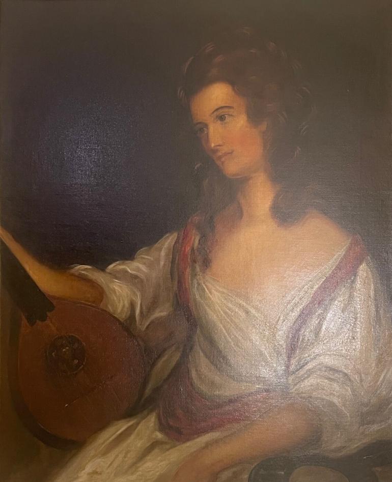 Sophia Gogh Carroll, by Richard C. Poultney c. 1890 after Robert Edge Pine c. 1787. The original portrait was destroyed by fire.