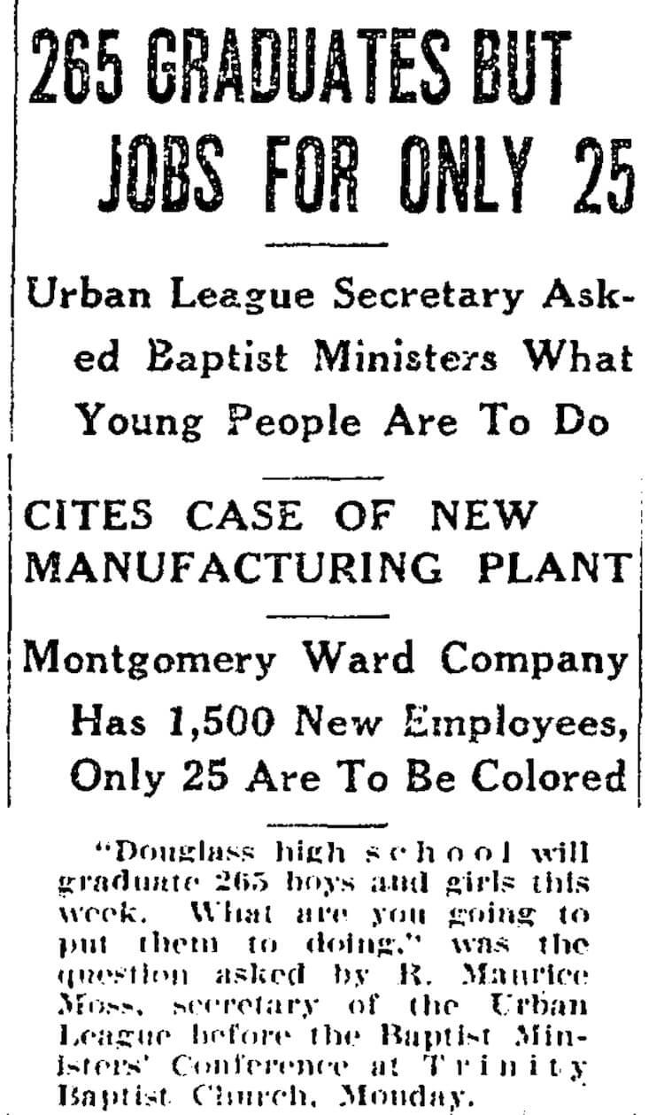 Of the 1,500 new jobs created by Montgomery Ward, they only planned to hire 25 African Americans to serve as truckers and elevator operators.