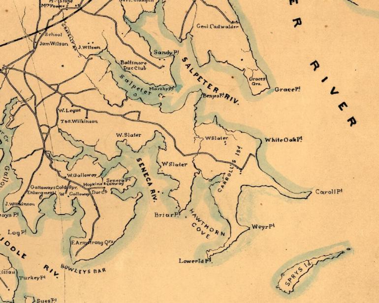 Carroll’s Island from an 1863 military map of Baltimore County.