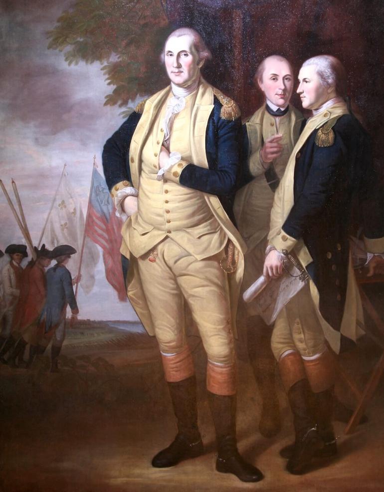 Washington, Lafayette and Tench Tilghman at Yorktown, by Charles Willson Peale, 1784.