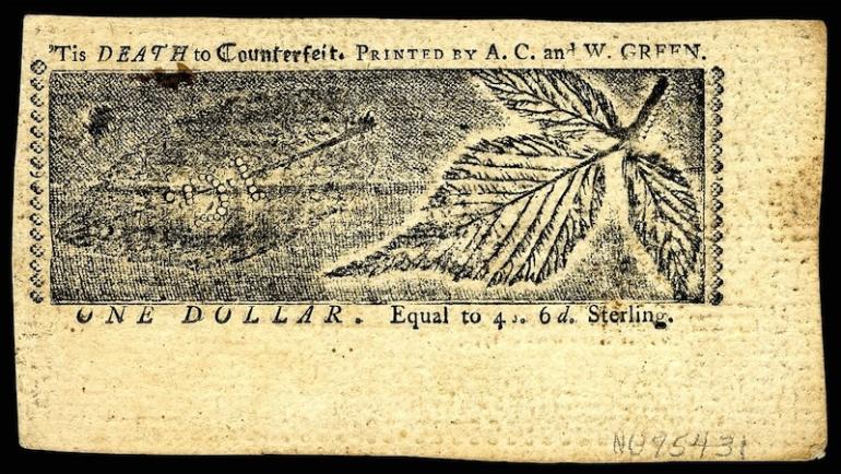 Reverse of the 1770 Maryland paper currency. 