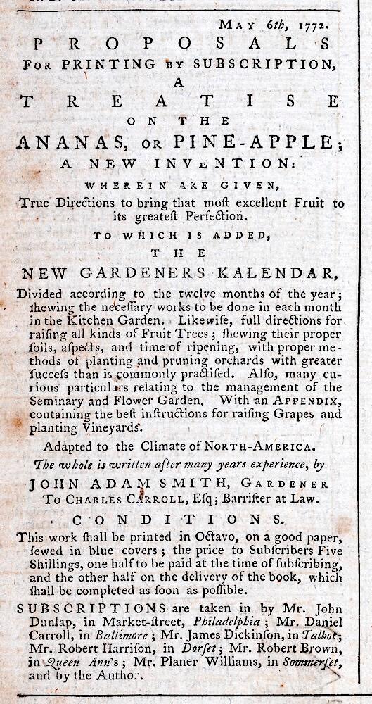 Ad from the American Daily Advertiser, in Philadelphia, May 18, 1772.