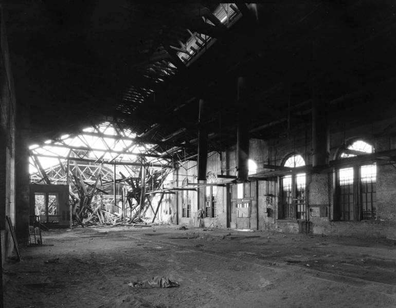 Demolition of the Mount Clare Shops brass foundry, circa 1968.