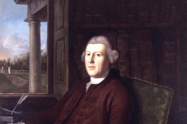 Portrait of Charles Carroll, Barrister, with portico columns from the carriage front of Mount Clare, by Charles Willson Peale, 1770.